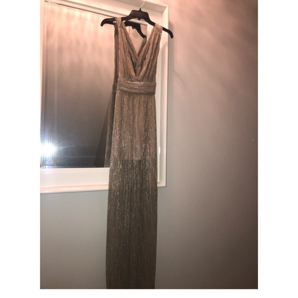 Shimmery Gold Floor Length Sheer Dress